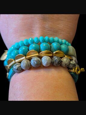 David Aubrey ZLDB03 Brass Wrap Bracelet With Glass And Natural Stone Beads OSFM